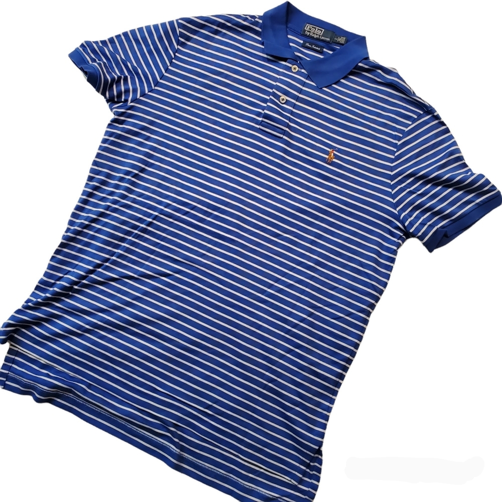 Polo by Ralph Lauren Men's Blue Collard Neck Short Sleeve Striped Shirt Size L